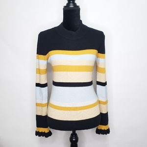 Code x Mode Striped mock neck sweater bell cuffs